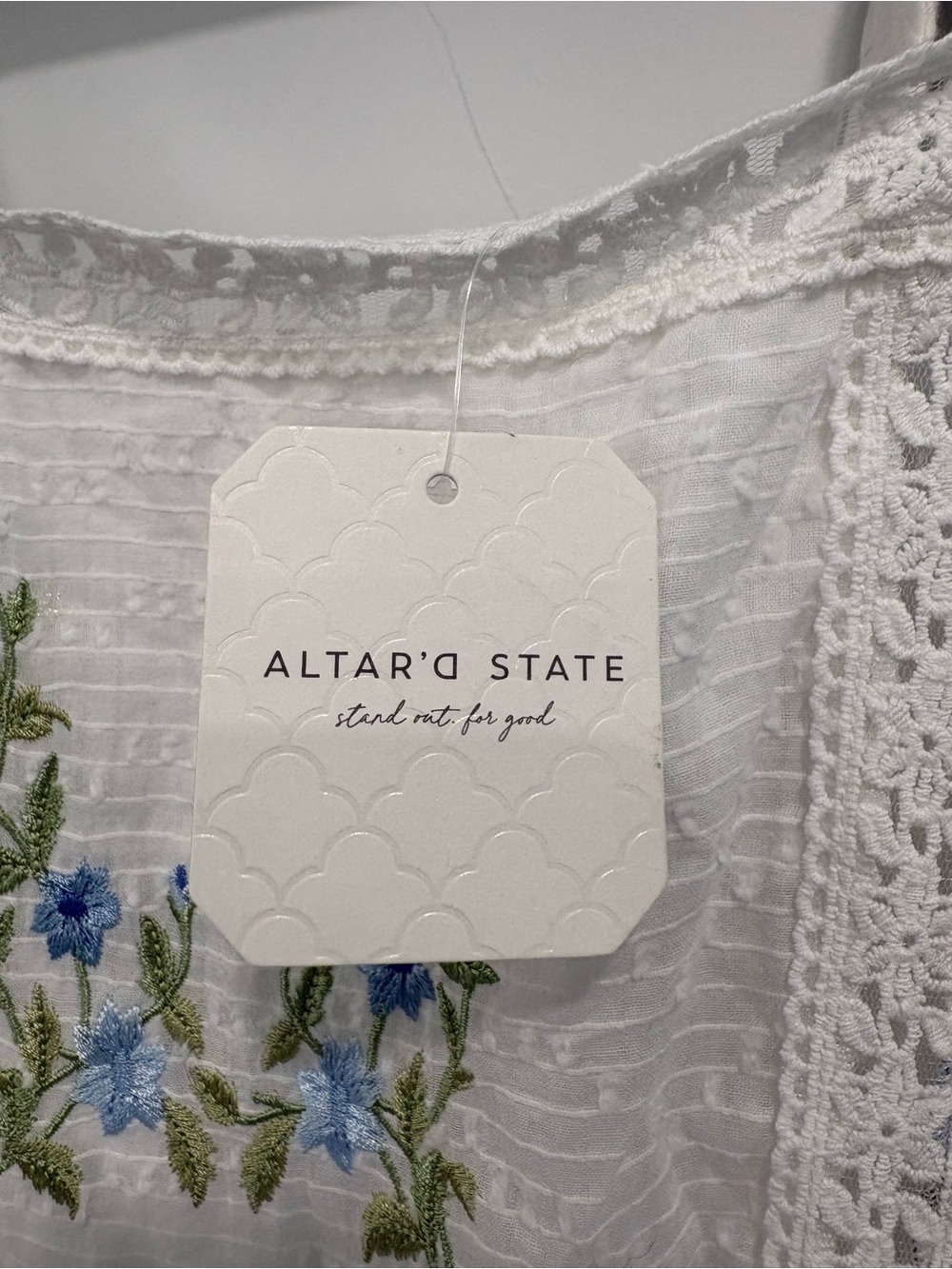 Altar’d State White Floral Tie-Shoulder Maxi Dress - Blue Embroidery - Picture 8 of 8